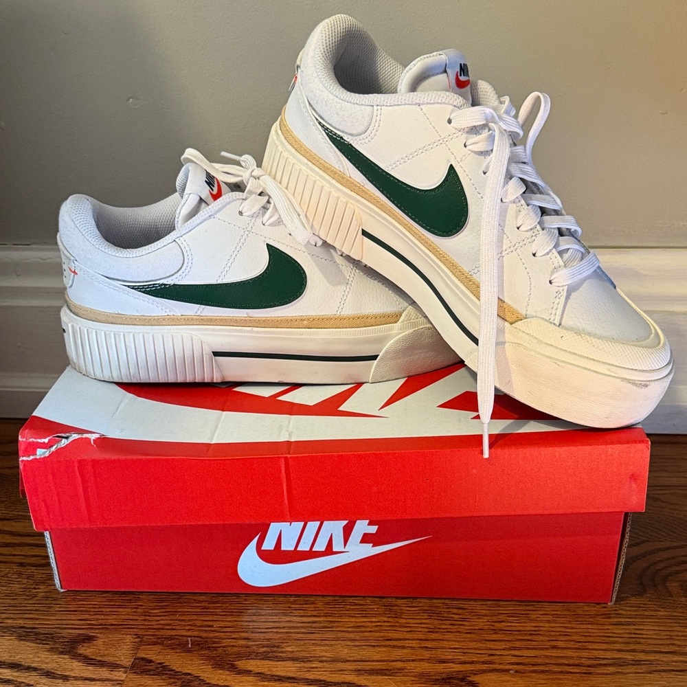 Women’s Nike Court Legacy Lift White and Green Sneakers size 8